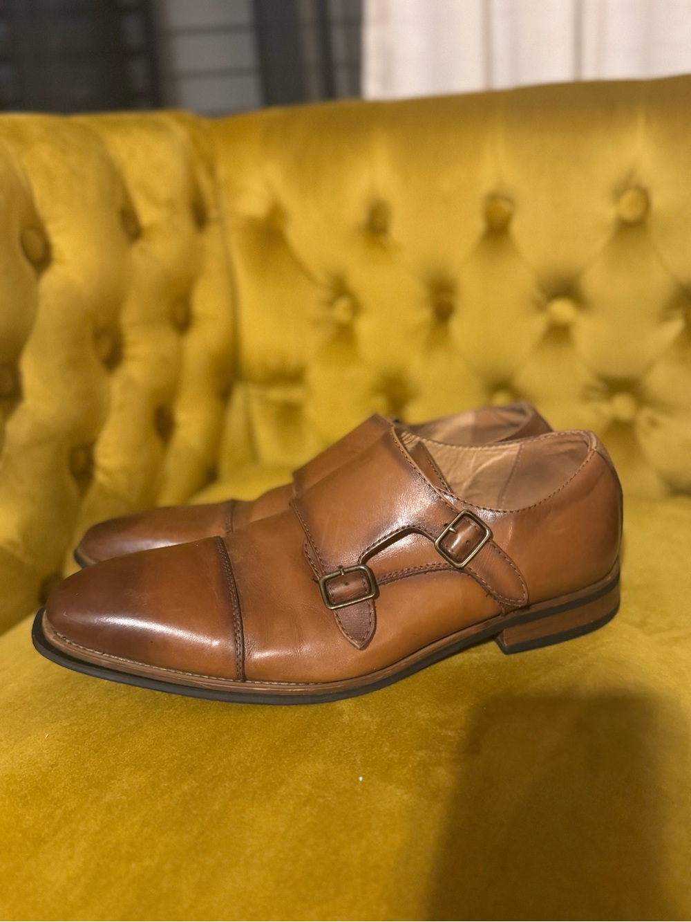 Men's Double Monk Strap Oxfords in Light Brown Leather